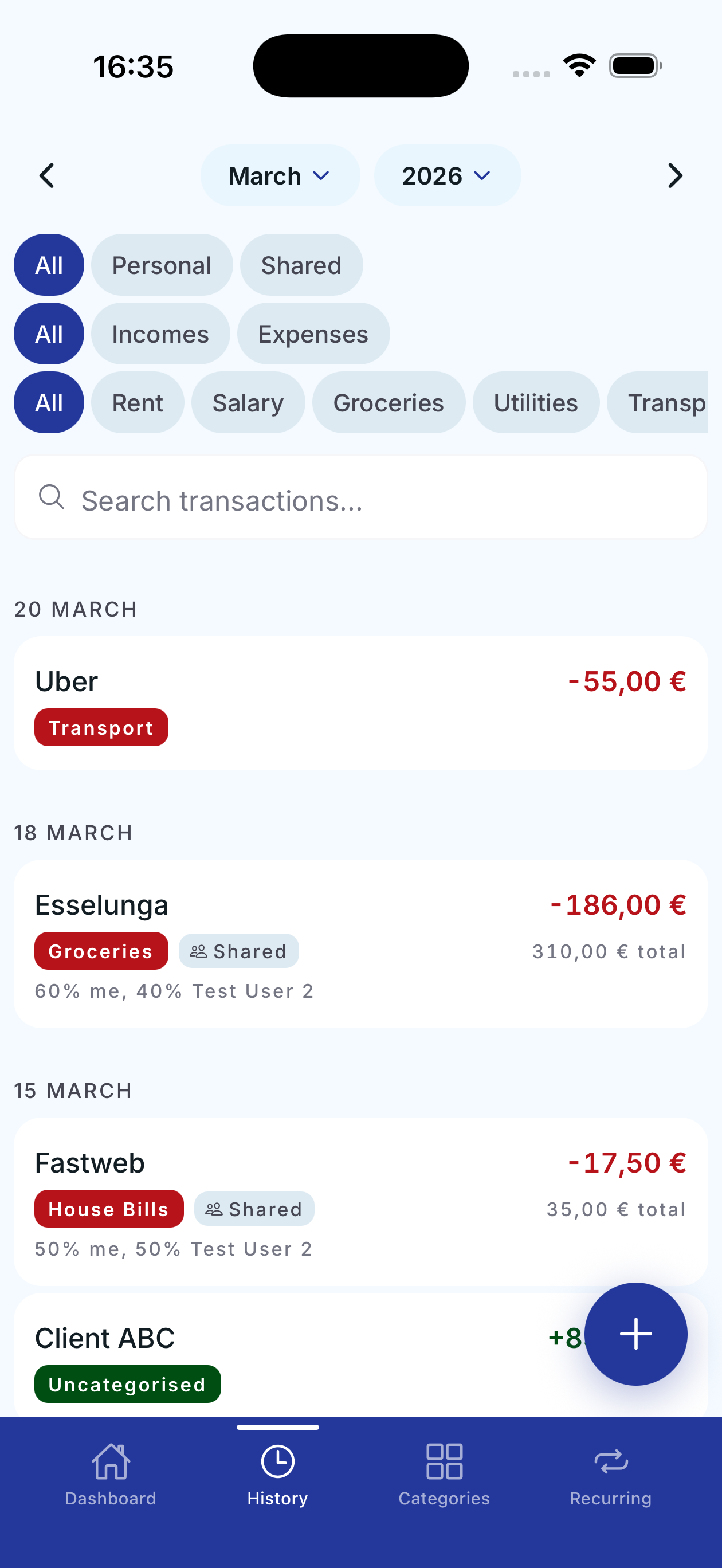 Cronologia transazioni